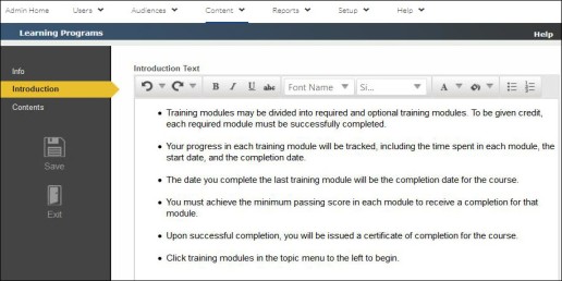 learning programs page, introduction tab